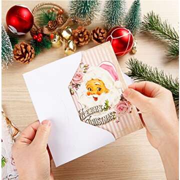 Quera Christmas Vintage Greeting Cards 27PCS Bulk Christmas Cards Snowman Santa Family Merry Christmas Cards With Envelopes For Christmas Holiday Parties 4 X 6 In Pink.