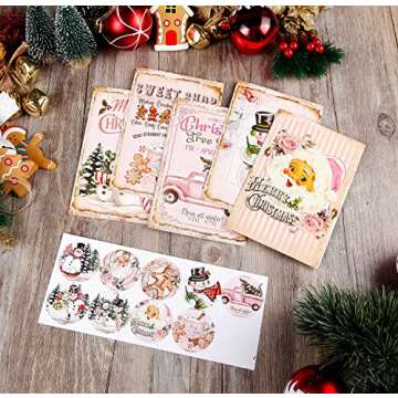 Quera Christmas Vintage Greeting Cards 27PCS Bulk Christmas Cards Snowman Santa Family Merry Christmas Cards With Envelopes For Christmas Holiday Parties 4 X 6 In Pink.