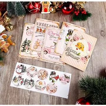Quera Christmas Vintage Greeting Cards 27PCS Bulk Christmas Cards Snowman Santa Family Merry Christmas Cards With Envelopes For Christmas Holiday Parties 4 X 6 In Pink.