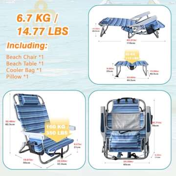 WKFAMOUT Backpack Folding Beach Chairs Set of 2 for Adults Heavy Duty 350Ibs with Camping Table Port...
