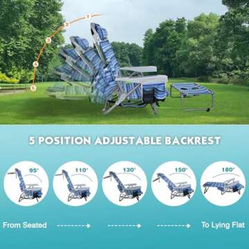 WKFAMOUT Backpack Folding Beach Chairs Set of 2 for Adults Heavy Duty 350Ibs with Camping Table Portable Lay Flat Beach Chair 5-Position Adjustable with Cooler Bag and Cup Holder