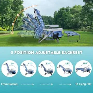 WKFAMOUT Backpack Folding Beach Chairs Set of 2 for Adults Heavy Duty 350Ibs with Camping Table Portable Lay Flat Beach Chair 5-Position Adjustable with Cooler Bag and Cup Holder