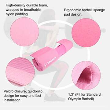 Inhomest Barbell Pad Squat Pad for Squats Hip Thrusts Lunges Glute - Neck & Shoulder Protective Pad with Nylon Padding Support, Fit for Smith Machine and Olympic Standard Weightlifting Cushion (Pink)