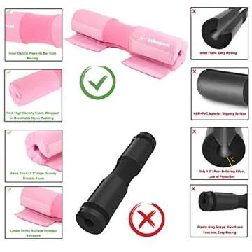Inhomest Barbell Pad Squat Pad for Squats Hip Thrusts Lunges Glute - Neck & Shoulder Protective Pad with Nylon Padding Support, Fit for Smith Machine and Olympic Standard Weightlifting Cushion (Pink)
