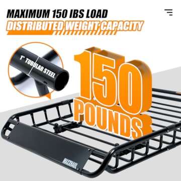 MaxxHaul 70115 46" x 36" x 4-1/2" Roof Rack Rooftop Cargo Carrier Steel Basket, Car Top Luggage Holder for SUV and Pick Up Trucks - 150 lb. Capacity, Black