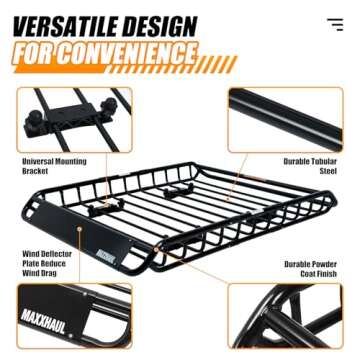 MaxxHaul 70115 46" x 36" x 4-1/2" Roof Rack Rooftop Cargo Carrier Steel Basket, Car Top Luggage Holder for SUV and Pick Up Trucks - 150 lb. Capacity, Black