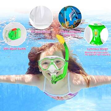 Gintenco Kids Snorkel Set, Diving Mask for Children as Unisex Kids Swimming Goggles, Anti-Fog Diving Mask and Dry Top Snorkel Combo Set for Junior and Youth