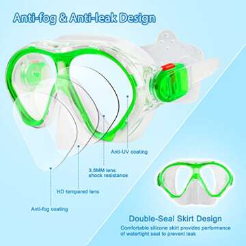 Gintenco Kids Snorkel Set, Diving Mask for Children as Unisex Kids Swimming Goggles, Anti-Fog Diving Mask and Dry Top Snorkel Combo Set for Junior and Youth