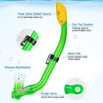 Gintenco Kids Snorkel Set, Diving Mask for Children as Unisex Kids Swimming Goggles, Anti-Fog Diving Mask and Dry Top Snorkel Combo Set for Junior and Youth