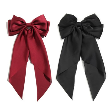 SUSULU Women's Satin Silk Bow Hair Accessories - Metal Clips with Long Tail Ribbon Hairpins and Pony...