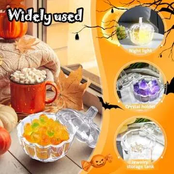 IEUDNS Glass Candy Jar Halloween Pumpkin Jar Trinket Organizer Clear Cookie Storage Jar with Lid Candy Bowl for Table Centerpieces