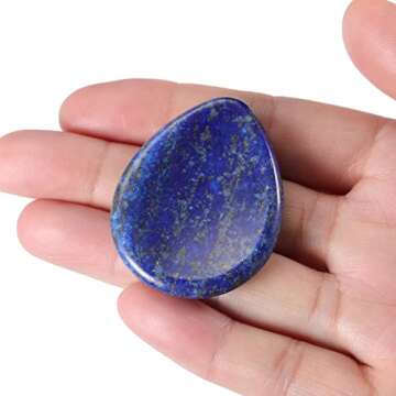 Jovivi Thumb Worry Stone - Palm Stones Pocket Natural Chakra Reiki Healing Crystals Therapy Geometry - Lapis Lazuli