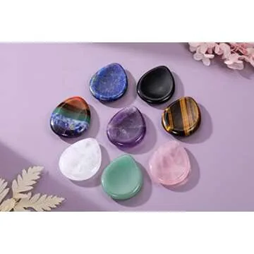 Jovivi Thumb Worry Stone - Palm Stones Pocket Natural Chakra Reiki Healing Crystals Therapy Geometry - Lapis Lazuli