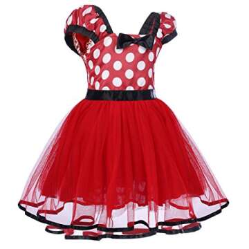 IBTOM CASTLE Toddlers Girls' Polka Dots Christmas Birthday Princess Dress with 3D Ears