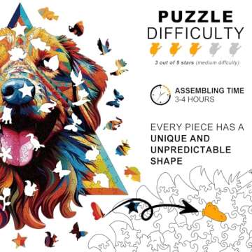 Wooden Puzzles for Adults - 200 Pieces Dog Unique Shaped Wooden Jigsaw Puzzles for Adults, Medium Size 10'' x 10.5'' Adult Wood Puzzles for Family Friend Game