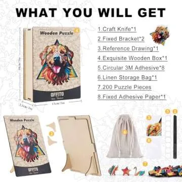 Wooden Puzzles for Adults - 200 Pieces Dog Unique Shaped Wooden Jigsaw Puzzles for Adults, Medium Size 10'' x 10.5'' Adult Wood Puzzles for Family Friend Game