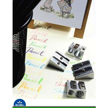 Wekoil Pencil Sharpeners Manual Twin Metal Dual Sharpening Blade Double Holes Rectangular Pencil Sharpener for Colored Graphite Pencils Crayons Jumbo, Pack of 4,Silver