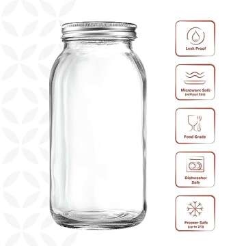 GLING [1 Count 64 oz. Wide-Mouth Glass Mason Jars with Metal Airtight Lids and Bands 2 Quart Large F...