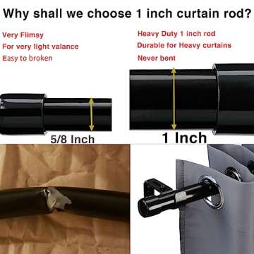 Long Black Curtain Rod for Living Room Windows 28 to 144 inch, 1" Heavy Duty Drapery Rods with Adjus...
