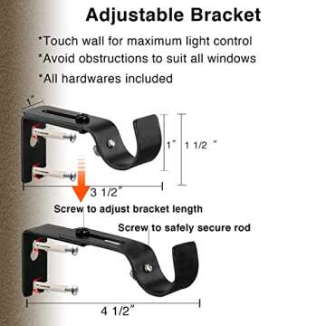 Long Black Curtain Rod for Living Room Windows 28 to 144 inch, 1" Heavy Duty Drapery Rods with Adjustable Brackets, Bedroom Easy Instal Simple Blackout Outdoor Curtain Rods for Patio