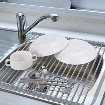 Hhyn Roll Up Dish Drying Rack Over The Sink 17.7"(L) x 15.6"(W), Multipurpose Foldable Stainless Ste...