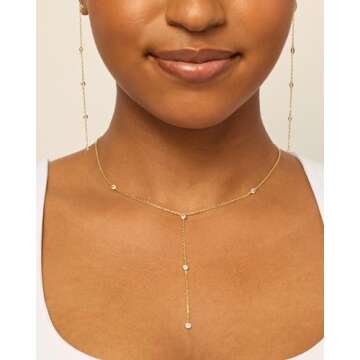 PAVOI 14K Yellow Gold Plated Lariat Station Necklace for Women - Simulated Diamond & Cubic Zirconia ...