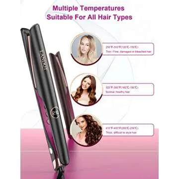 LANDOT Hair Straightener and Curler 2 in 1 - Twist Straightening Curling Iron Combo - Flat Iron Curling Iron in One for Curl Wave Straighten Hair