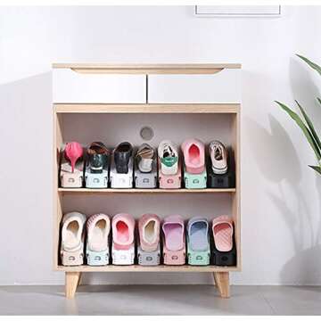 RISETEX Shoe Slots Organizer 20 Pack- Shoe Stacker - Increase Space by 200%,4 Levels Adjustable Double Layer Stackable Shoe Rack,Storage Shoe Organizer Holder for Closet Organization