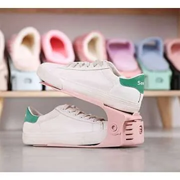 RISETEX Shoe Slots Organizer 20 Pack- Shoe Stacker - Increase Space by 200%,4 Levels Adjustable Double Layer Stackable Shoe Rack,Storage Shoe Organizer Holder for Closet Organization