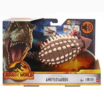 Mattel Jurassic World Dominion Roar Strikers Dinosaur Action Figure with Roaring Sound & Attack Action, Ankylosaurus Dino Toy Includes Digital Play