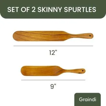 Teak Wood Skinny Spurtle (9" & 12", Set of 2) | Wooden Spatula Spoon for Stirring Sourdough & Cookin...