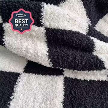 Ultra Soft Checkered Blanket Cozy Buffalo Check Throw Fluffy Knitted Reversible Throw Blanket Lightweight Fleece Checkerboard Grid Blanket for Sofa Couch Bed Travel, Classic Black, 51''x63''