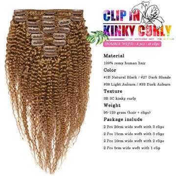Hairro Kinky Curly Real Hair Extensions Natural Afro Kinkys Clip Ins For African American Women 3B 3...