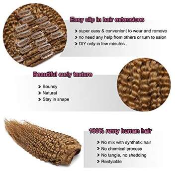 Hairro Kinky Curly Real Hair Extensions Natural Afro Kinkys Clip Ins For African American Women 3B 3C Deep Wave Water Curl Unprocessed Full Head Thick Clip Hair 8Pcs 18 Clips 22" 120g #27 Dark Blonde