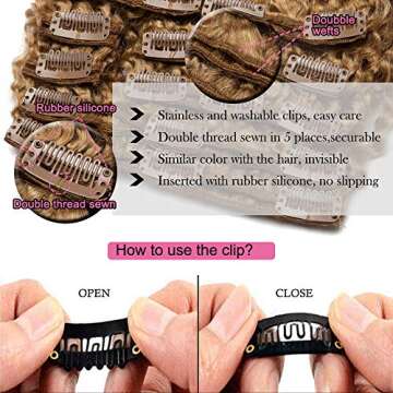 Hairro Kinky Curly Real Hair Extensions Natural Afro Kinkys Clip Ins For African American Women 3B 3C Deep Wave Water Curl Unprocessed Full Head Thick Clip Hair 8Pcs 18 Clips 22" 120g #27 Dark Blonde