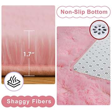 Ompaa Soft Fluffy Area Rug for Living Room Bedroom, 5x8 Pink Plush Shag Rugs, Fuzzy Shaggy Accent Ca...