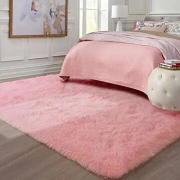 Ompaa Soft Fluffy Area Rug for Living Room Bedroom, 5x8 Pink Plush Shag Rugs, Fuzzy Shaggy Accent Carpets for Kids Girls Rooms, Modern Apartment Nursery Dorm Indoor Furry Decor
