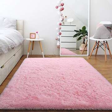Ompaa Soft Fluffy Area Rug for Living Room Bedroom, 5x8 Pink Plush Shag Rugs, Fuzzy Shaggy Accent Carpets for Kids Girls Rooms, Modern Apartment Nursery Dorm Indoor Furry Decor