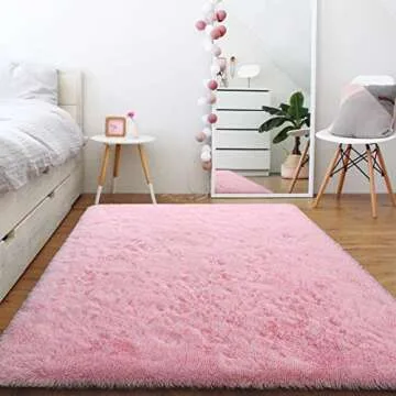 Ompaa Soft Fluffy Area Rug for Living Room Bedroom, 5x8 Pink Plush Shag Rugs, Fuzzy Shaggy Accent Carpets for Kids Girls Rooms, Modern Apartment Nursery Dorm Indoor Furry Decor