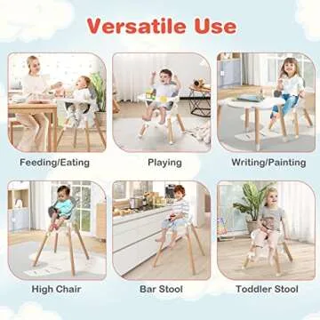 HONEY JOY Baby High Chair, 6 In 1 Convertible Wooden Highchair for Babies and Toddlers/Toddler Chair/Bar Stool, Removable Double Tray & Reversible Footrest, Safety Harness for Infant Boys Girls (Gray)