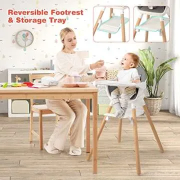HONEY JOY Baby High Chair, 6 In 1 Convertible Wooden Highchair for Babies and Toddlers/Toddler Chair/Bar Stool, Removable Double Tray & Reversible Footrest, Safety Harness for Infant Boys Girls (Gray)