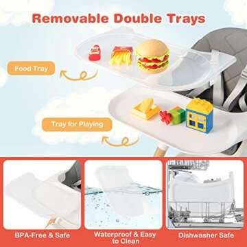 HONEY JOY Baby High Chair, 6 In 1 Convertible Wooden Highchair for Babies and Toddlers/Toddler Chair/Bar Stool, Removable Double Tray & Reversible Footrest, Safety Harness for Infant Boys Girls (Gray)