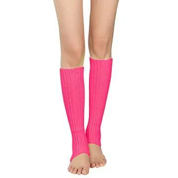 Zando Leg Warmers for Girls Kids Leg Warmers Junior 80s Ballet Ribbed Knitted Long Socks for Party Sports Hot Pink