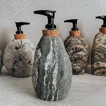Funky Rock Designs Soap and Lotion Dispenser - Handcrafted Natural Beach Stone, Rustic Home Decor