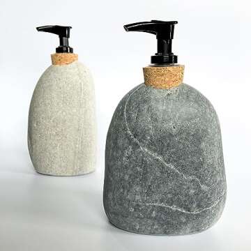 Funky Rock Designs Soap and Lotion Dispenser - Handcrafted Natural Beach Stone, Rustic Home Decor