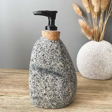 Funky Rock Designs Soap and Lotion Dispenser - Handcrafted Natural Beach Stone, Rustic Home Decor