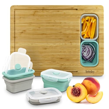 Brimley Bamboo Wood Cutting Board - Wooden Cutting Board with Containers and Lids for Food Storage -...