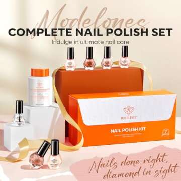 modelones Complete Nail Polish Set Brown Nude Pink Pearl White Glitter Shimmer Quick Dry Nail Lacque...