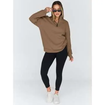 Trendy Queen Womens Oversized Sweatshirts Fall Fashion Hoodies Half Zip Pullover Long Sleeve Shirts Clothes Outfits Coffee M