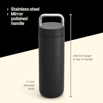 Fellow 20 oz Carter Carry Vacuum Insulated Tumbler for Water, Tea, Coffee, Smoothies, & more - Stainless Steel - Keeps Heat for 12 Hours/Stays Cold for 24 Hours-Leak-Proof Seal-Slim Width-Matte Black